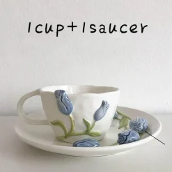 Keramik Rosa Tulpe Teetasse Kuchenteller - Küchenzubehör-Set
