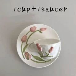 Keramik Rosa Tulpe Teetasse Kuchenteller - Küchenzubehör-Set