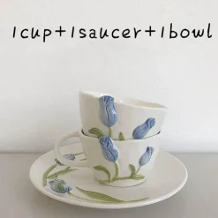 Keramik Rosa Tulpe Teetasse Kuchenteller - Küchenzubehör-Set