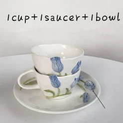Keramik Rosa Tulpe Teetasse Kuchenteller - Küchenzubehör-Set