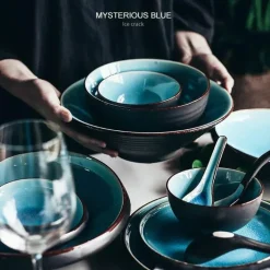 Keramik-Geschirrset – Blaues Eis-Knisterglasur-Design