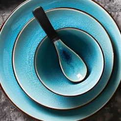 Keramik-Geschirrset – Blaues Eis-Knisterglasur-Design