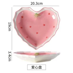 Keramikgeschirr-Set – handbemalter rosa Erdbeer-Liebesschüssel-Teller