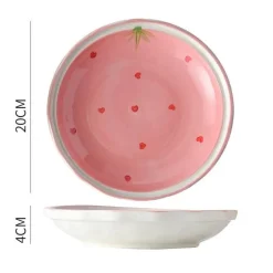 Keramikgeschirr-Set – handbemalter rosa Erdbeer-Liebesschüssel-Teller