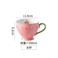 Keramikgeschirr-Set – handbemalter rosa Erdbeer-Liebesschüssel-Teller