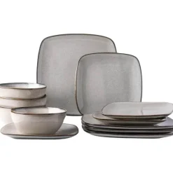 Keramik-Geschirrset für 4 - 12 Stück, handbemalte quadratische Teller und Schüsseln