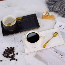 Keramik-Kaffeetassen-Set – 250 ml Porzellanbecher mit Tablettlöffel