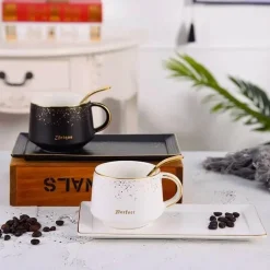 Keramik-Kaffeetassen-Set – 250 ml Porzellanbecher mit Tablettlöffel