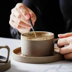 Keramik-Kaffeetassen-Set – Einzigartige Frühstückstassen mit Schale