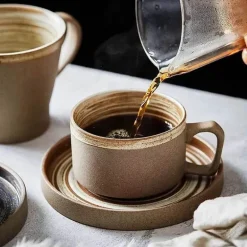 Keramik-Kaffeetassen-Set – Einzigartige Frühstückstassen mit Schale