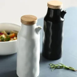 Keramik-Ölflaschen-Set – Schwarz-Weiß-Küchendekor