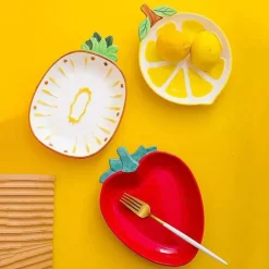 Keramik-Obstteller-Set – Ananas, Erdbeere, Zitrone, Tischdekoration