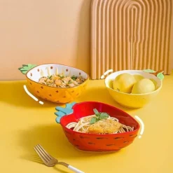 Keramik-Obstteller-Set – Ananas, Erdbeere, Zitrone, Tischdekoration