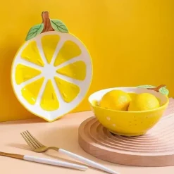 Keramik-Obstteller-Set – Ananas, Erdbeere, Zitrone, Tischdekoration