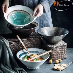 Keramik-Ramenschüssel-Set – Mikrowellengeeignete japanische Suppen- und Reisschüsseln