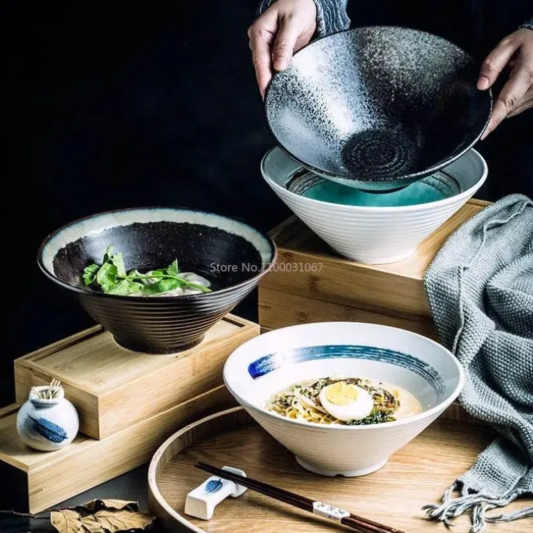 Keramik-Ramenschüssel-Set – Mikrowellengeeignete japanische Suppen- und Reisschüsseln