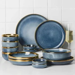 Keramikschalen-Set mit blauem Farbverlauf – elegante Ess- und Dessertteller