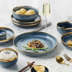 Keramikschalen-Set mit blauem Farbverlauf – elegante Ess- und Dessertteller
