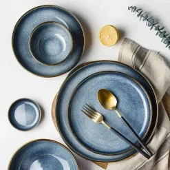 Keramikschalen-Set mit blauem Farbverlauf – elegante Ess- und Dessertteller