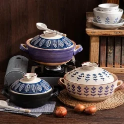 Keramik-Schmortopf – Hochtemperaturbeständiges Kochgeschirr mit Retro-Blumenmuster