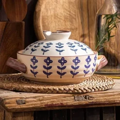 Keramik-Schmortopf – Hochtemperaturbeständiges Kochgeschirr mit Retro-Blumenmuster
