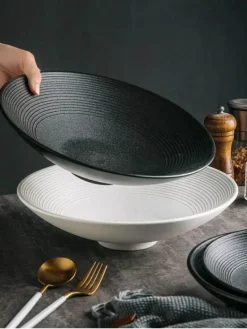 Keramik-Suppen- und Nudelschüssel-Set – Milchglasur, 4er-Set