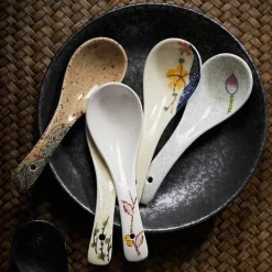 Keramik-Suppenlöffel-Set – Retro-Ramen-Reislöffel für das Restaurant zu Hause