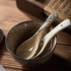 Keramik-Suppenlöffel-Set – Retro-Ramen-Reislöffel für das Restaurant zu Hause