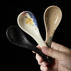 Keramik-Suppenlöffel-Set – Retro-Ramen-Reislöffel für das Restaurant zu Hause