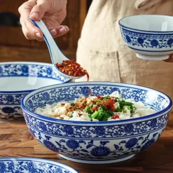 Keramik-Suppenschüssel - Blau-weiße Nudel- und Suppenschüssel