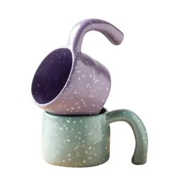 Keramiktasse mit gebogenem Mondgriff – 260 ml, nordischer japanischer Stil
