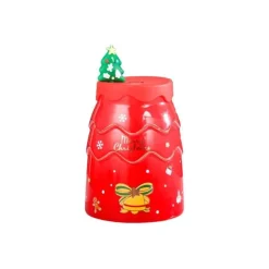 Keramiktasse mit Weihnachtsbaummotiv, mit Deckel und Strohhalm, festliches Weihnachtsgeschenk