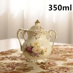 Keramik-Teeservice – Teekanne, Tassen, Untertassen, Löffel