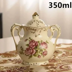 Keramik-Teeservice – Teekanne, Tassen, Untertassen, Löffel