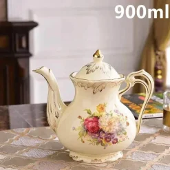 Keramik-Teeservice – Teekanne, Tassen, Untertassen, Löffel