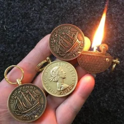 Kerosinfeuerzeug Schlüsselanhänger - Münzdesign Flammenfeuerzeug