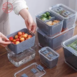 Kühlschrank-Abfluss-Organizer-Box – Multifunktionale Aufbewahrung von Gemüse und Obst mit Deckel