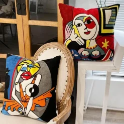 Kissenbezüge mit abstrakter Stickerei, 45 x 45 cm, dekorative Sofa- und Autokissen