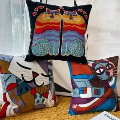 Kissenbezüge mit abstrakter Stickerei, 45 x 45 cm, dekorative Sofa- und Autokissen