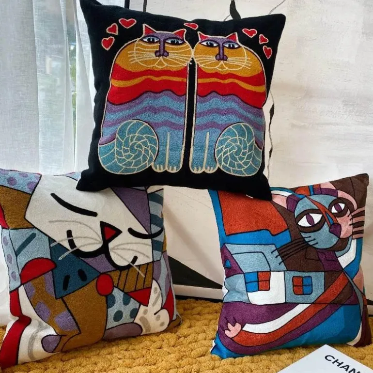 Kissenbezüge mit abstrakter Stickerei, 45 x 45 cm, dekorative Sofa- und Autokissen