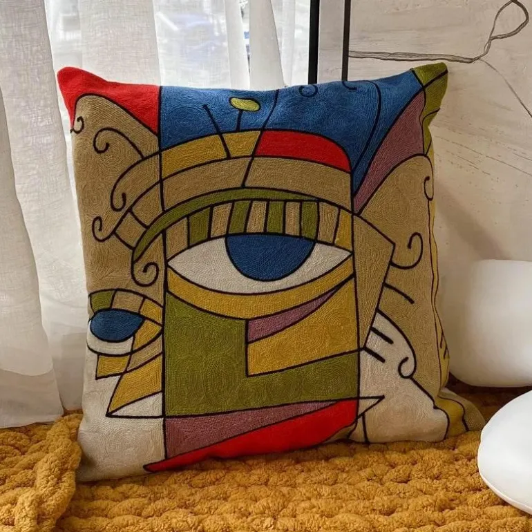 Kissenbezüge mit abstrakter Stickerei, 45 x 45 cm, dekorative Sofa- und Autokissen