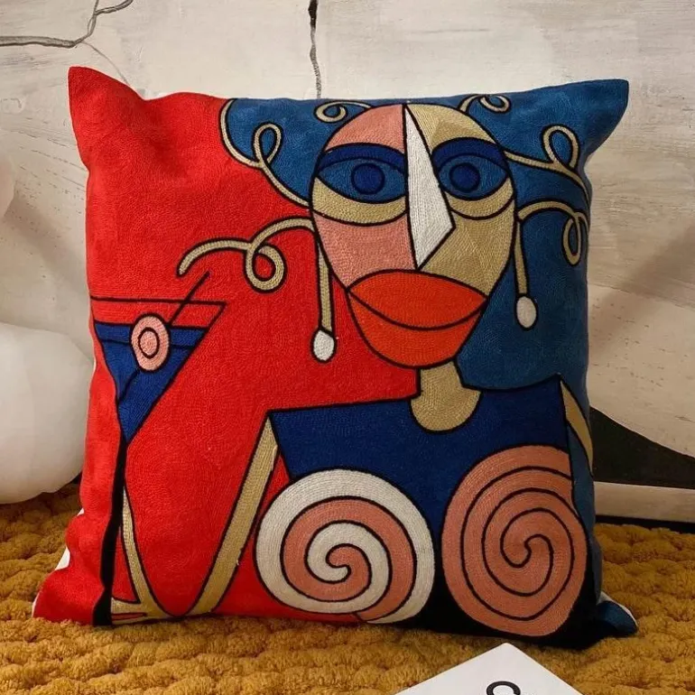 Kissenbezüge mit abstrakter Stickerei, 45 x 45 cm, dekorative Sofa- und Autokissen