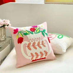 Kissenbezüge mit Blumenstickerei - Weiche rosa Blumen-Überwürfe