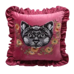 Kissenbezüge mit Katzenstickerei aus Samt und Quasten – gemütliche Kissenbezüge