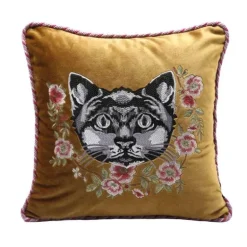 Kissenbezüge mit Katzenstickerei aus Samt und Quasten – gemütliche Kissenbezüge