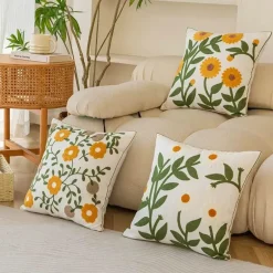 Kissenbezug aus Baumwolle mit Blumenmuster, bestickt, 45 x 45 cm, dekorativer Kissenbezug