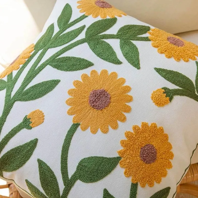 Kissenbezug aus Baumwolle mit Blumenmuster, bestickt, 45 x 45 cm, dekorativer Kissenbezug