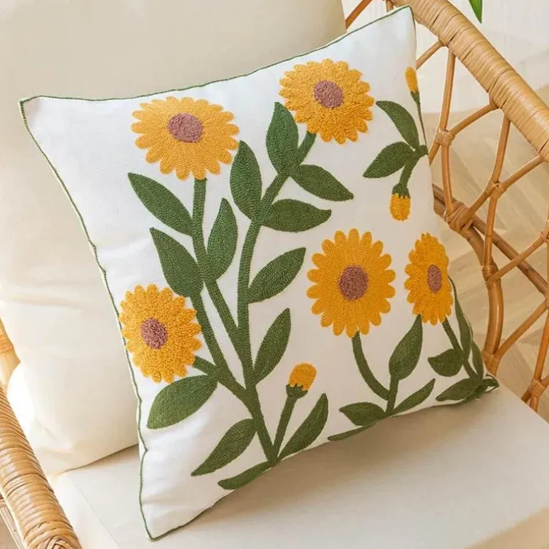 Kissenbezug aus Baumwolle mit Blumenmuster, bestickt, 45 x 45 cm, dekorativer Kissenbezug