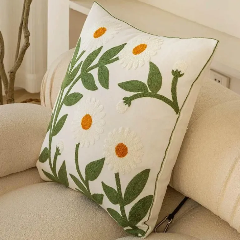 Kissenbezug aus Baumwolle mit Blumenmuster, bestickt, 45 x 45 cm, dekorativer Kissenbezug