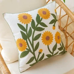 Kissenbezug aus Baumwolle mit Blumenmuster, bestickt, 45 x 45 cm, dekorativer Kissenbezug